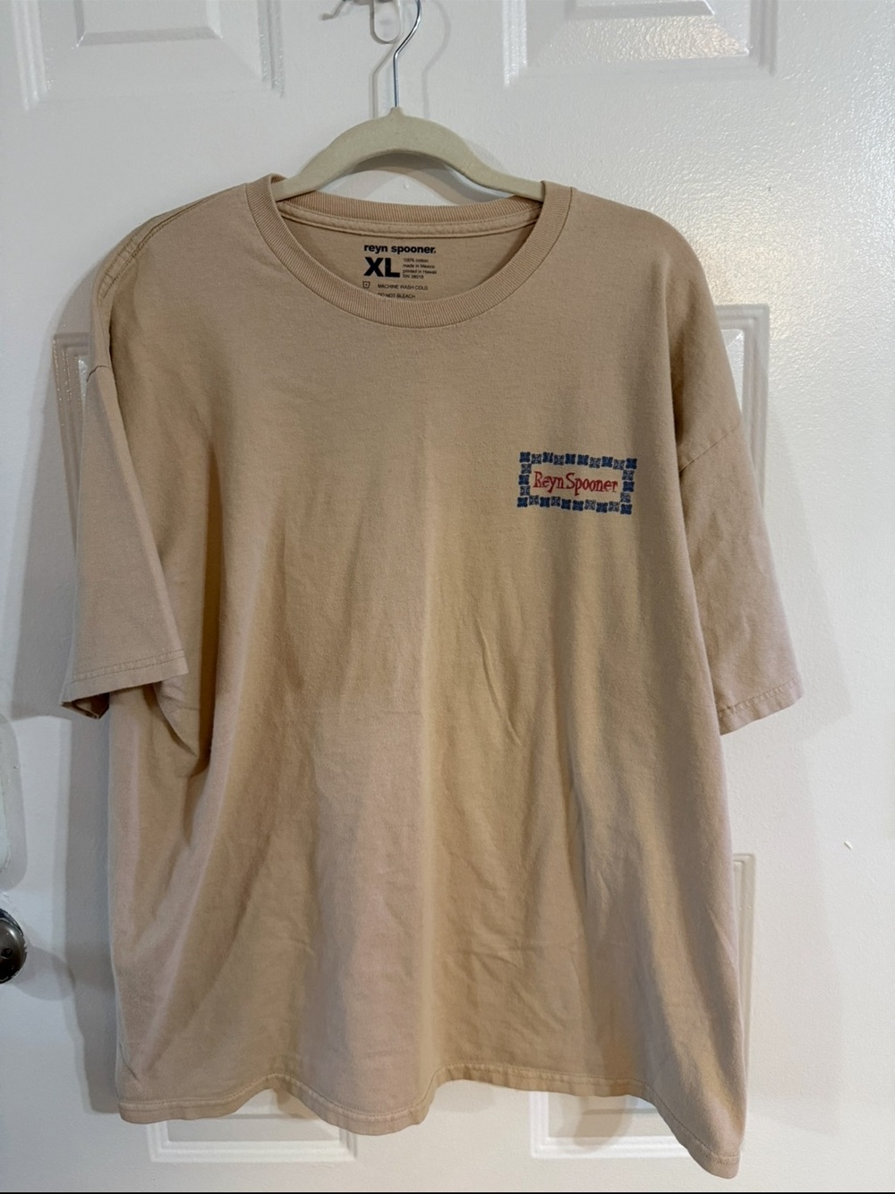 reyn spooner tan short sleeve crew tee with logo